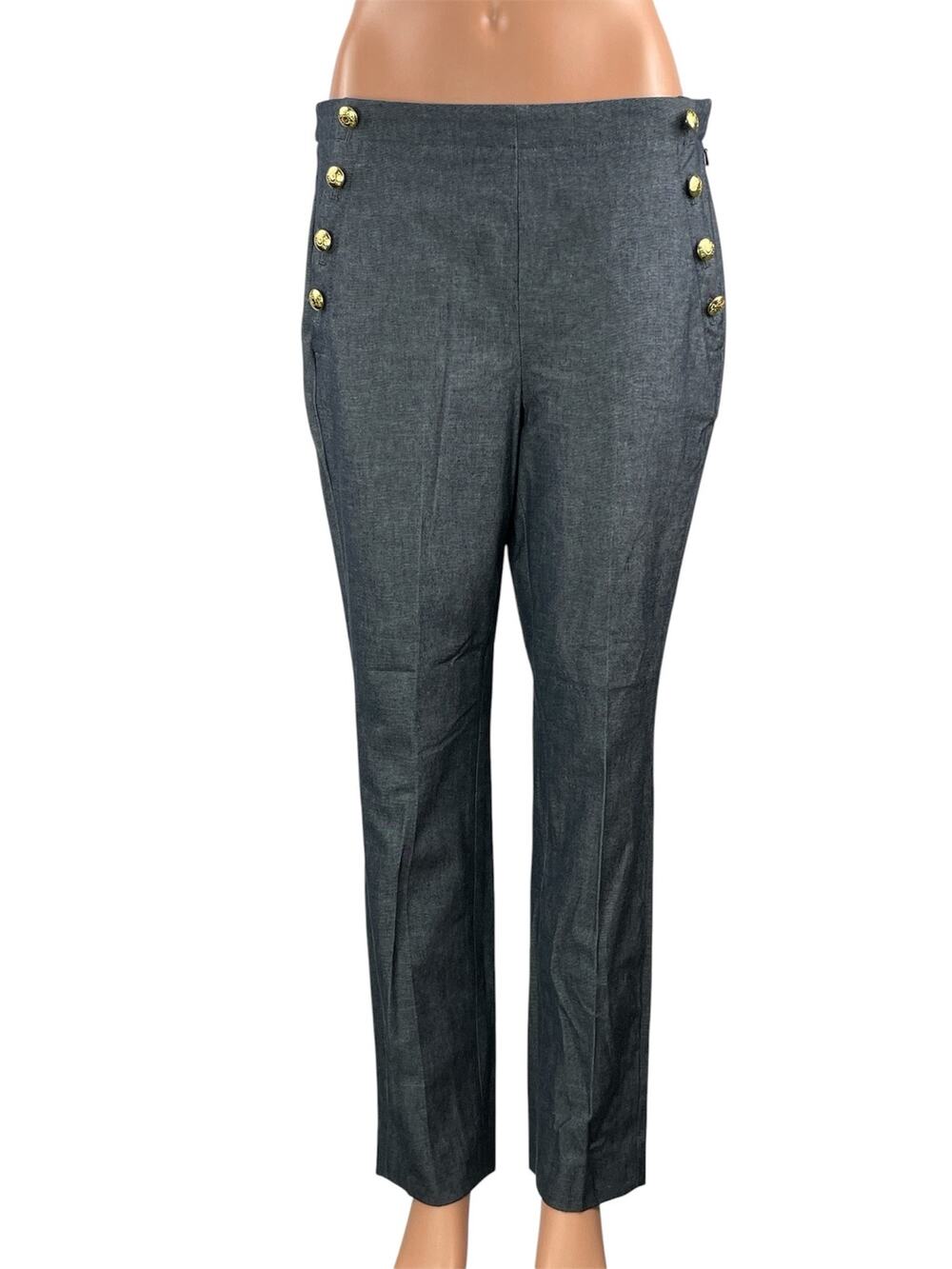 NEW Banana Republic Women's Gray Gold Button High Rise Trousers Pants Size 8R